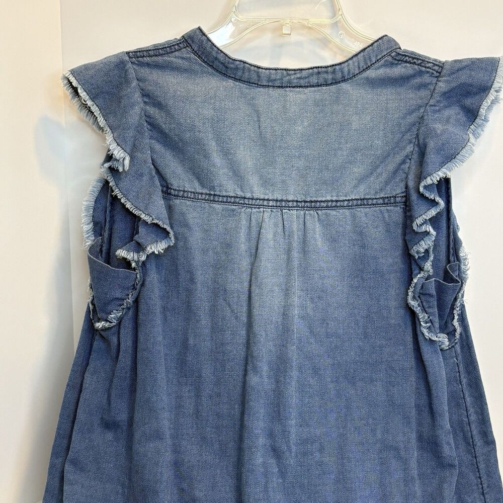 PILCRO Anthropologie Flounced Tunic Chambray Dress Blue Soft Denim Ruffle Sz S - Picture 6 of 8